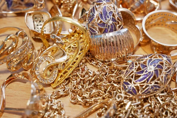 Viele Gold Und Silberschmuck Pfandleihkonzept Schmuckshop Konzept Nahaufnahme — Stockfoto