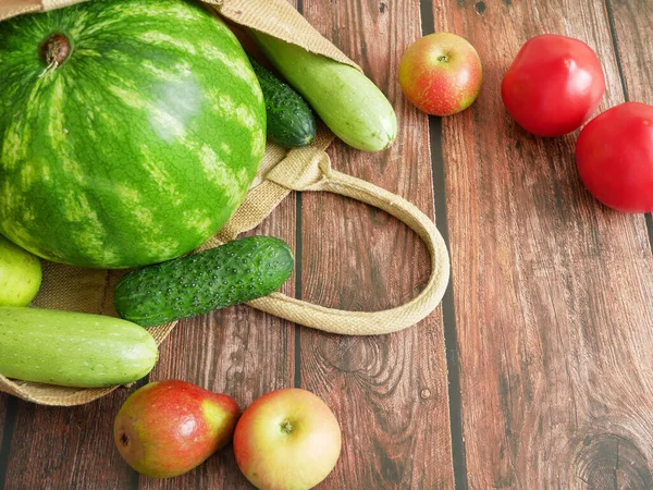 Verduras Orgánicas Frutas Bolsa Algodón Con Espacio Para Copiar Mercado — Foto de Stock