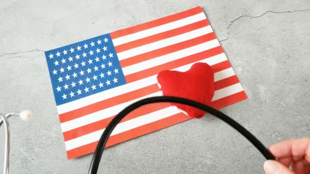 Bandera Nacional Americana Corazón Mes Del Corazón Americano Febrero Concepto — Vídeos de Stock