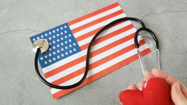 Amerikai Nemzeti Zászló Szív Amerikai Szív Hónap Februárban — Stock videók