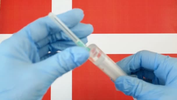 Siringa Sulla Bandiera Norvegese Epidemia Coronavirus Norvegia Concetto Covid Concetto — Video Stock