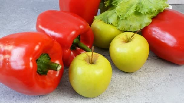 Zdrowa Żywność Warzywa Owoce Pigułki Pojęcie — Wideo stockowe