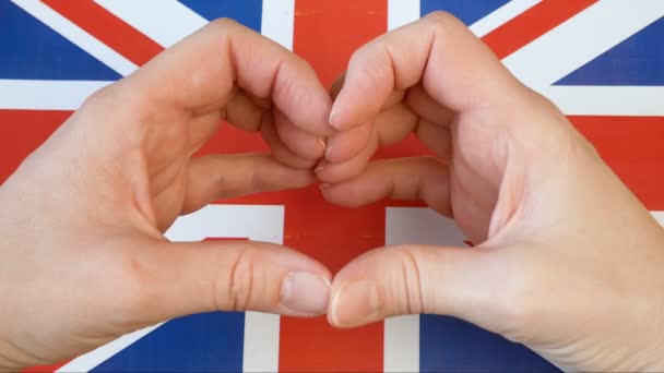 Encanta Inglaterra Las Manos Hacen Corazón Fondo Bandera Del Reino — Vídeos de Stock