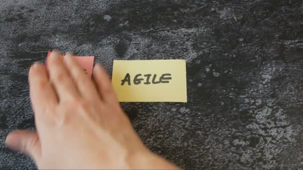 Software Scrum Agile Board Met Papier Taak Concept Close — Stockvideo