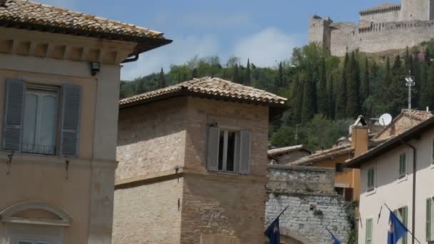 Wunderschöne Mittelalterliche Stadt Assisi Als Religiöses Zentrum Italien Nahaufnahme — Stockvideo