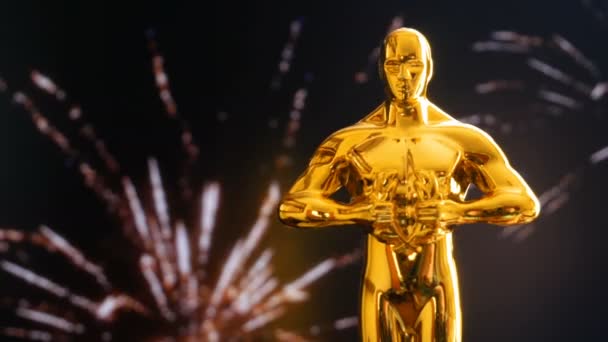 Estatua Del Premio Óscar Oro Hollywood Concepto Éxito Victoria — Vídeo de stock