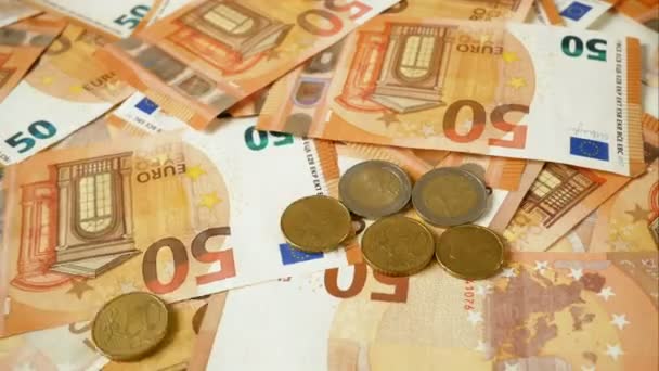 Euro Geld Eurocontante Achtergrond Eurobankbiljetten Stop Beweging Animatie Close — Stockvideo