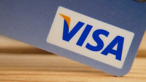 Visa Banca Carta Credito Plastica Macro Primo Piano — Video Stock