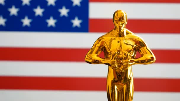 Estátua Prêmio Hollywood Golden Oscar Academy Conceito Sucesso Vitória — Vídeo de Stock