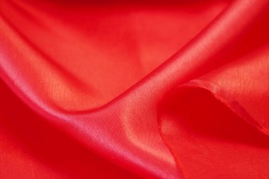 Kırmızı kumaş dokusu, ipek arkaplan, yüzey, yakın plan
