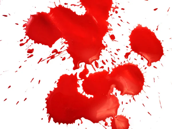 Gotas Sangue Vermelho Isoladas Fundo Branco Gotas Sangue Salpicos Pode — Fotografia de Stock