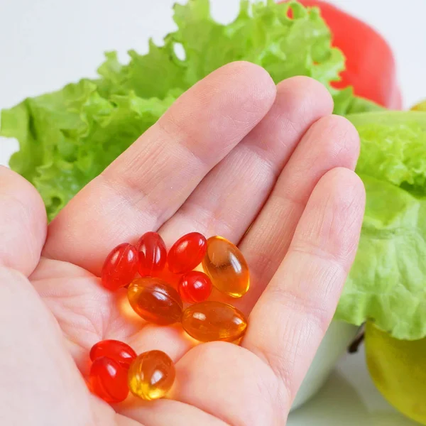 Comida Saudável Legumes Frutas Pílulas Conceito Close — Fotografia de Stock