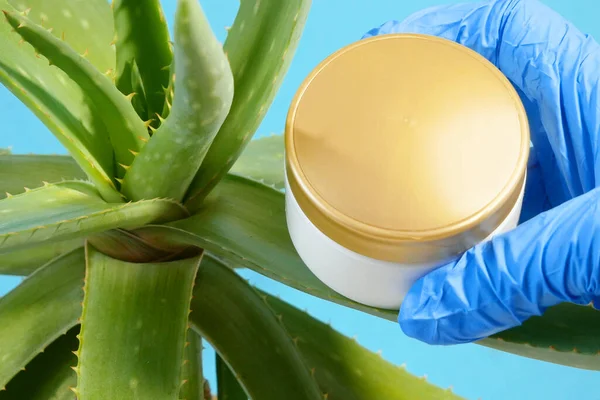 Aloe Vera Plant Cream Cosmetic Herbal Medicine Skin Treatment Use — Stock Photo, Image
