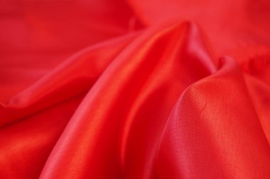 Kırmızı kumaş dokusu, ipek arkaplan, yüzey, yakın plan