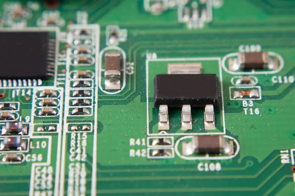 Computer Chip Motherboard Futuristic Circuit Board Electrons Macro Closeup — Stock Photo, Image