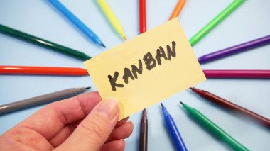 Klavye ve yazılım kargaşası Kanban çevik tahtasını kağıt görevi, çevik yazılım geliştirme metodolojileri konsepti, kapatma