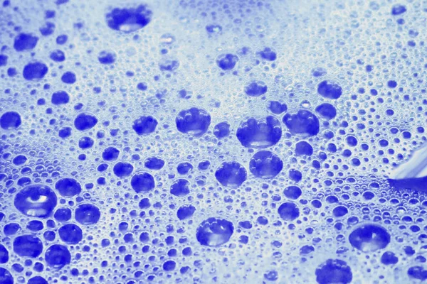 Eau Bleue Avec Fond Bulles Mousse Liquide Lave Vaisselle Moussant — Photo