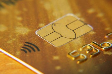 Çipli kredi kartı. Bankacılık, alışveriş konsepti. Amerika Birleşik Devletleri 'nde bir cüzdan ya da banka hesabı açmak. Yaklaş, Macro.