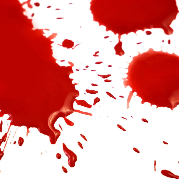 Gotas Sangre Roja Aisladas Sobre Fondo Blanco Gotas Sangre Salpicaduras — Foto de Stock