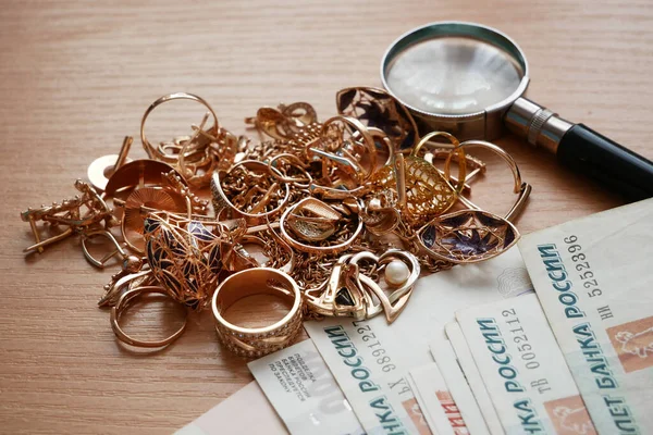 Soldi Gioielli Negozio Pegni Comprare Vendere Anelli Oro Bracciale Collana — Foto Stock