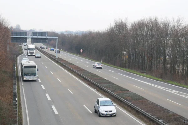 Sok Autó Pálya Német Autobahn Autópályán Szabadtéri — Stock Fotó