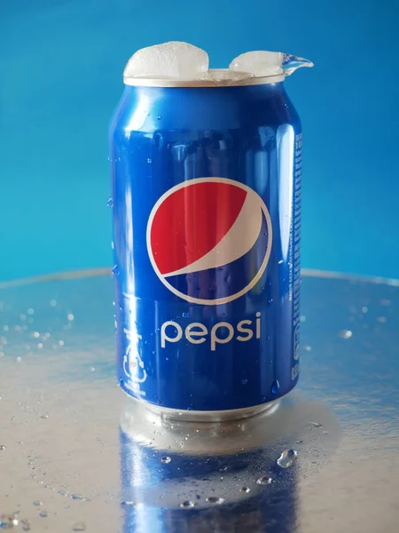 Pepsi Can Carbonated Soft Drink Produced Manufactured Pepsico Top View — Stock Photo, Image