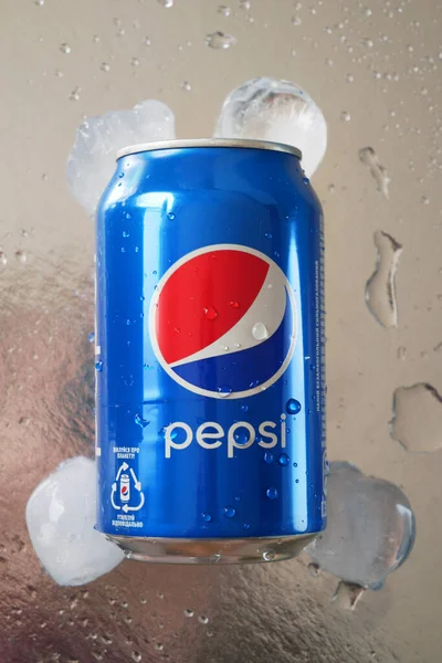 Pepsi Can Carbonated Soft Drink Produced Manufactured Pepsico Top View — Stock Photo, Image