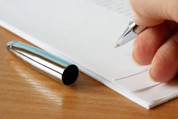 Ondertekening Business Contract Document Close Macro — Stockfoto