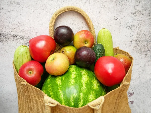 Verduras Orgánicas Frutas Bolsa Algodón Con Espacio Para Copiar Entrega — Foto de Stock