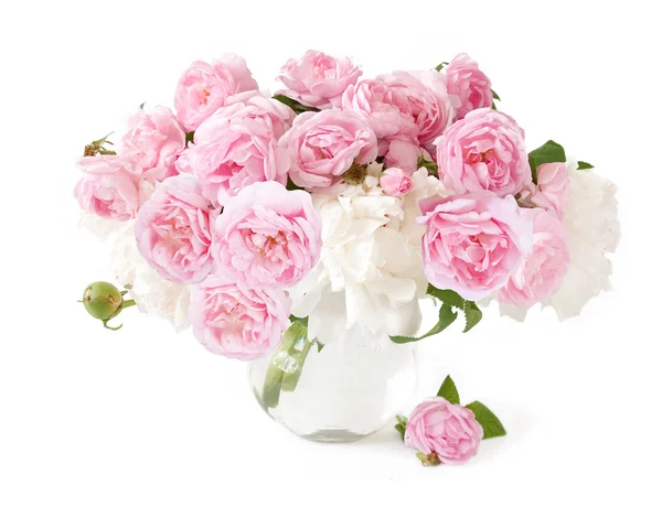 Rose en peony bloemen bos geïsoleerd op witte achtergrond — Stockfoto