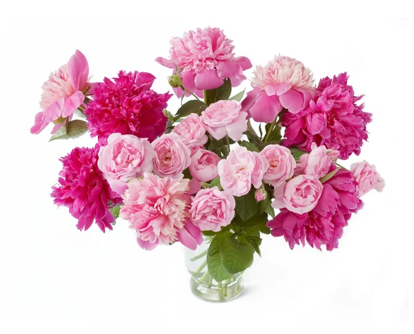 Peony and rose bunch isolated on white background — Stock Photo, Image