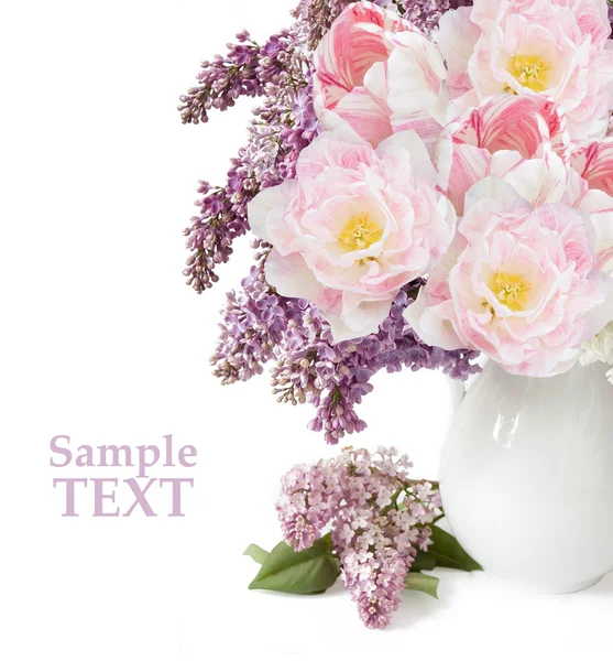 Lilac and roses flowers bunch isolated on white background — Stock Photo, Image