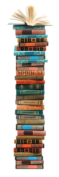 Big stack of old antique books isolated on white background — Stock Photo, Image