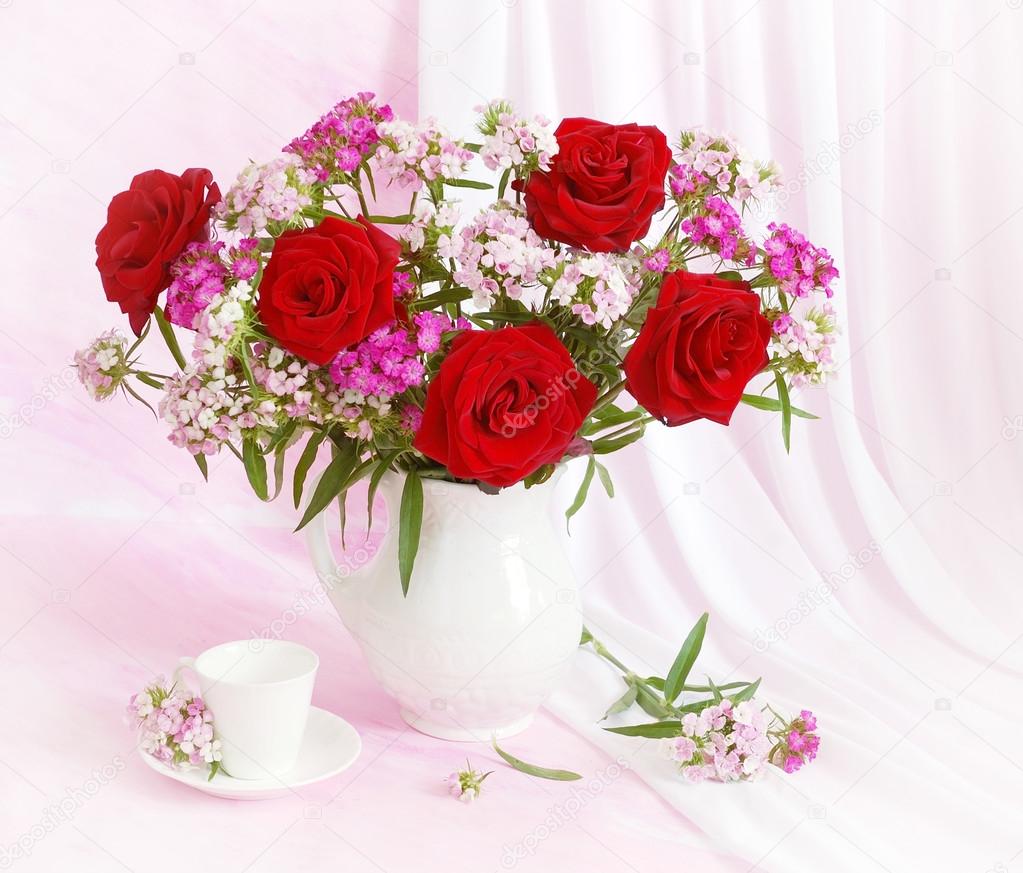 Artistic still life with red roses