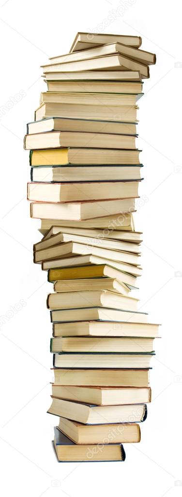 Old book pile isolated on white background