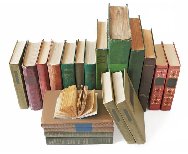 Old antique books shelf isolated on white background — Stock Photo, Image