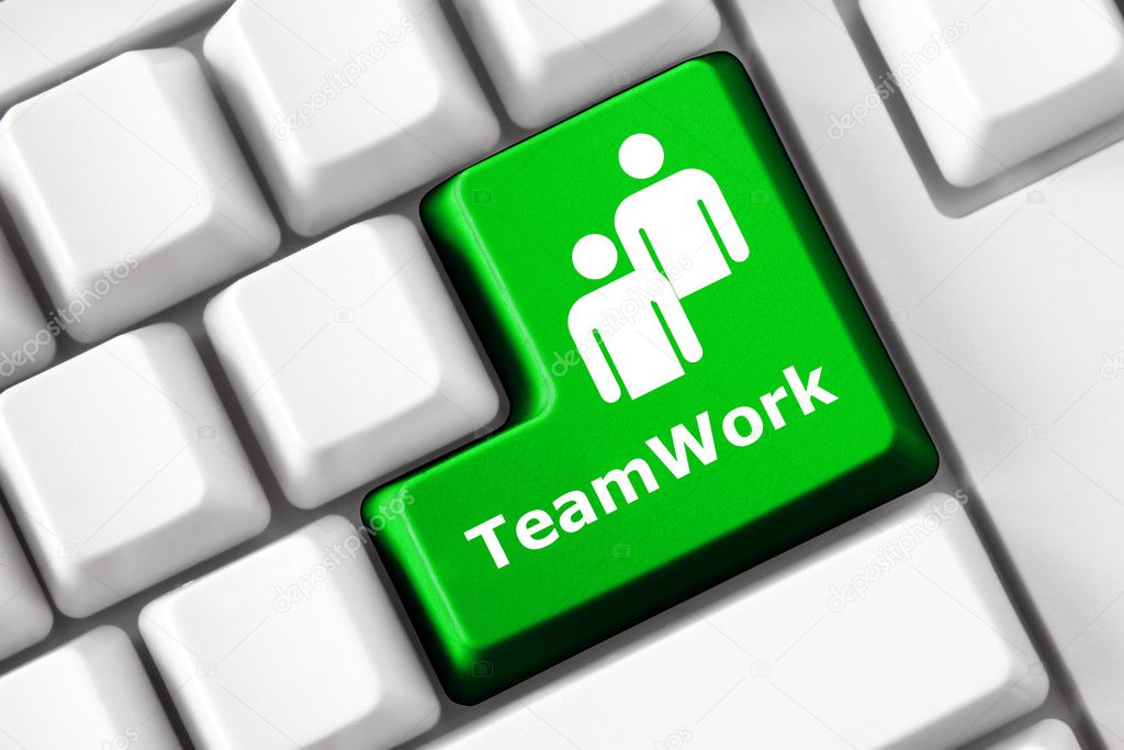 Keyboard with Teamwork text and people symbol