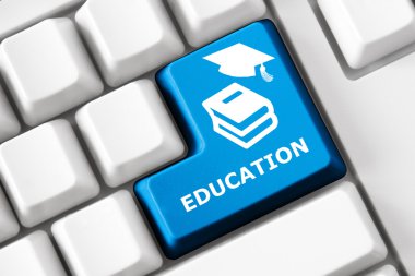 Akıllı klavye ve renk düğmesi ile kitap imge. Eğitim kavramı