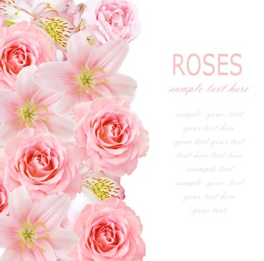 Çiçekler arka plan üzerinde beyaz örnek metin ile izole