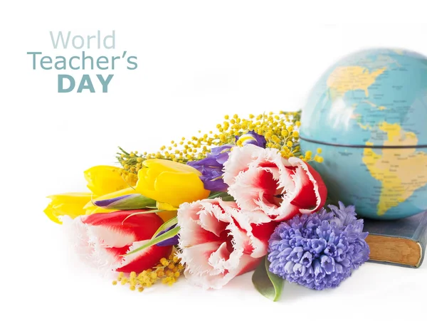 Κάρτα για τη γιορτή δάσκαλος με λουλούδια — Φωτογραφία Αρχείου