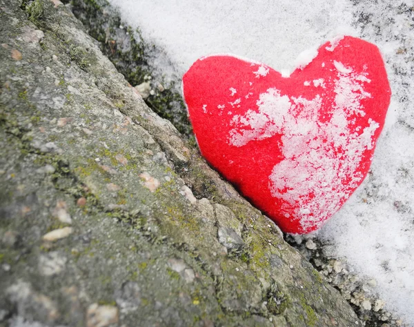 Red heart on the snow with grunge background. Valentine's day concept. Love concept — Stock Photo, Image