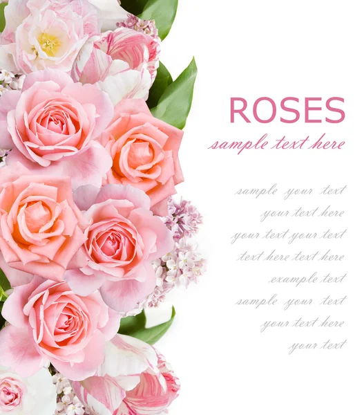 白い背景にバラの花束 バレンタインの日 あなたのテキストのためのスペースとグリーティングカードのテンプレート — ストック写真