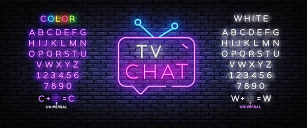 TV Chat neon sign vector. Чат робот шаблон неоновый знак, светлый баннер, ночная яркая реклама, световая надпись. Векторная иллюстрация. Редактирование неонового знака — стоковый вектор