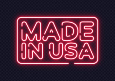 Parlak neon etiketli, parlak efektli ve kalın hatlı. Vatansever ya da ticari kullanım için modaya uygun ışık işareti. Vektör illüstrasyonu