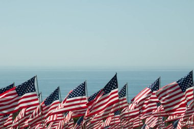 Deniz arka planında Amerikan bayrakları