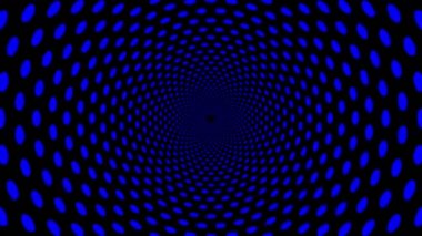 Sonu gelmeyen tünel animasyonu VJ döngüsü, 3D hareket tasarımı, dikişsiz 4k fütüristik duvar kağıdı, soyut geometrik desen, siyah arkaplan üzerinde neon mavi elipsler, konsantre daireler.