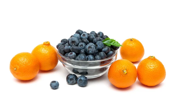 Blueberries and tangerines on a white background — Stock Photo, Image