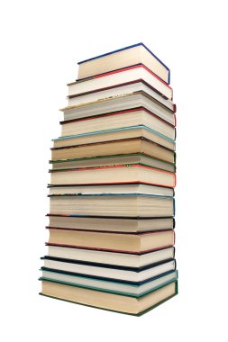 beyaz zemin üzerinde farklı kitap yığını
