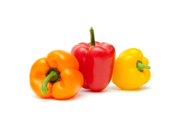 Pimentos búlgaros de cores diferentes sobre um fundo branco . — Fotografia de Stock