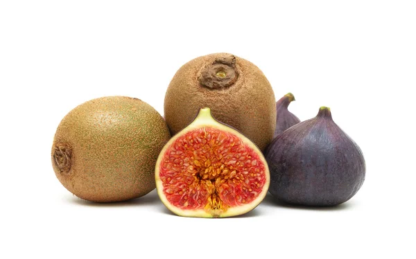 Juicy ripe kiwi and figs closeup on white background — Stock Photo, Image
